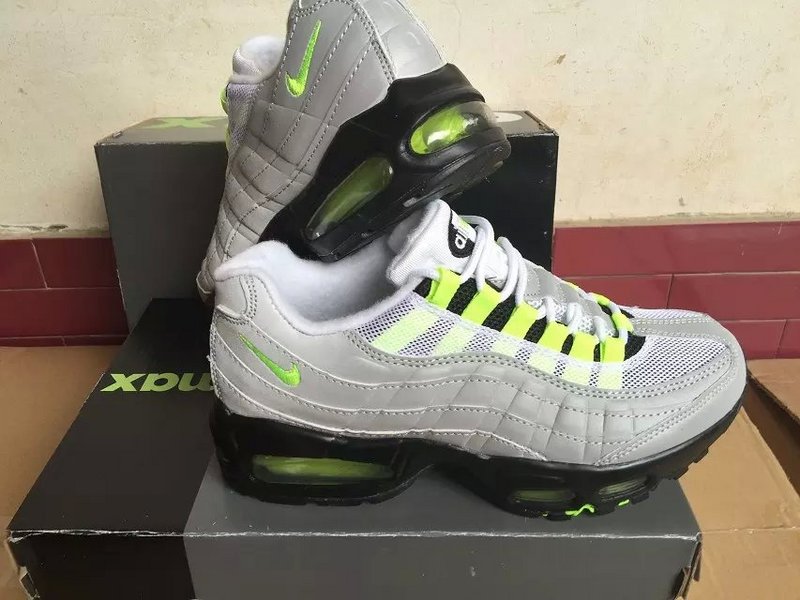 Nike Air Max 95 Grey Fluorscent Green Shoes - Click Image to Close