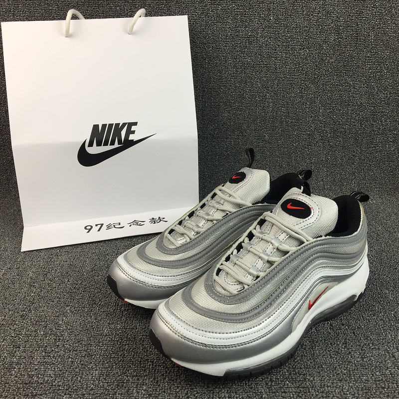 New Nike Air Max 97 White Grey Red Running Shoes - Click Image to Close