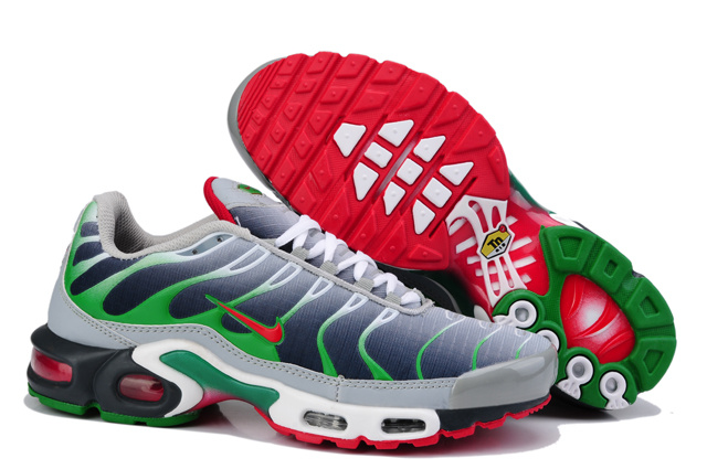 Nike Air Max TN Shoes Grey Blue Green Red - Click Image to Close