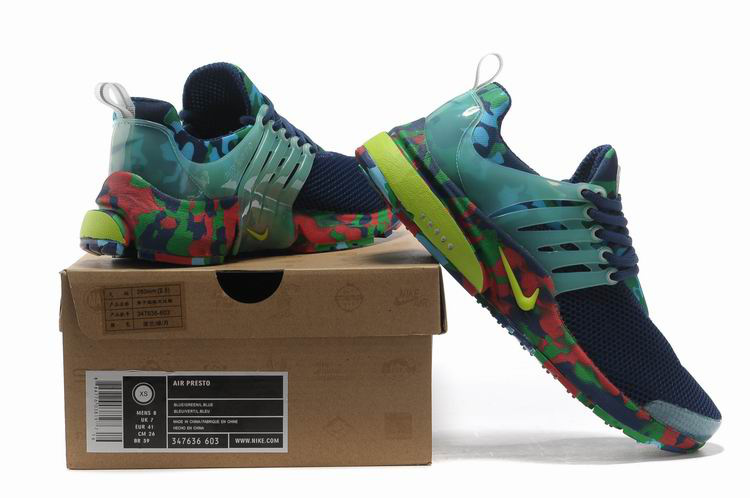 New Nike Air Presto 1 Camo Blue Red Volt Sport Shoes - Click Image to Close