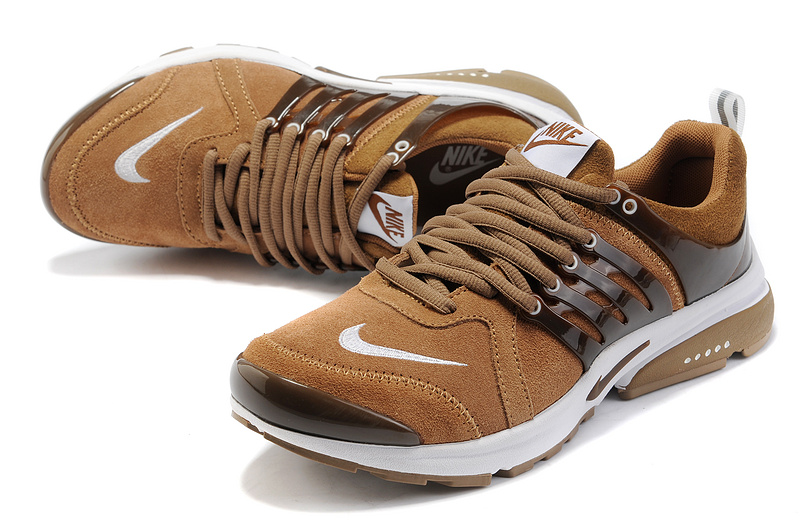 Women Nike Air Presto Suede Brown White Sport Shoes - Click Image to Close