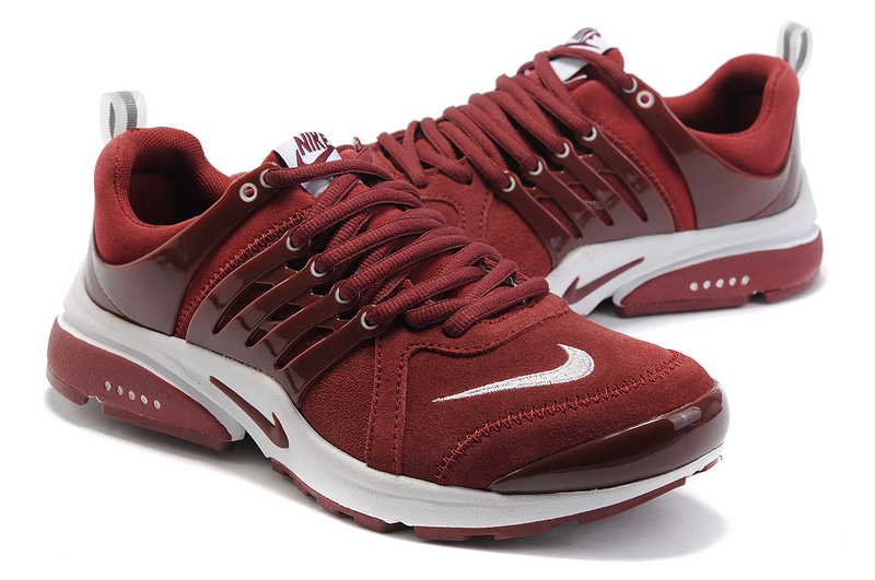 Women Nike Air Presto Suede Wine Red White Sport Shoes