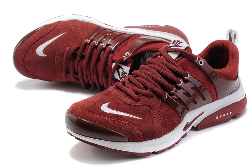 Women Nike Air Presto Suede Wine Red White Sport Shoes - Click Image to Close
