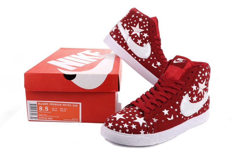 Nike Blazer High Midnight Red White Stars Men's Shoes - Click Image to Close