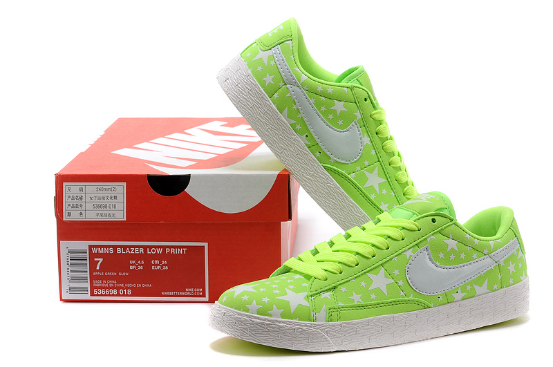 Nike Blazer Low Midnight Apple Green White Stars Men'ss Shoes - Click Image to Close