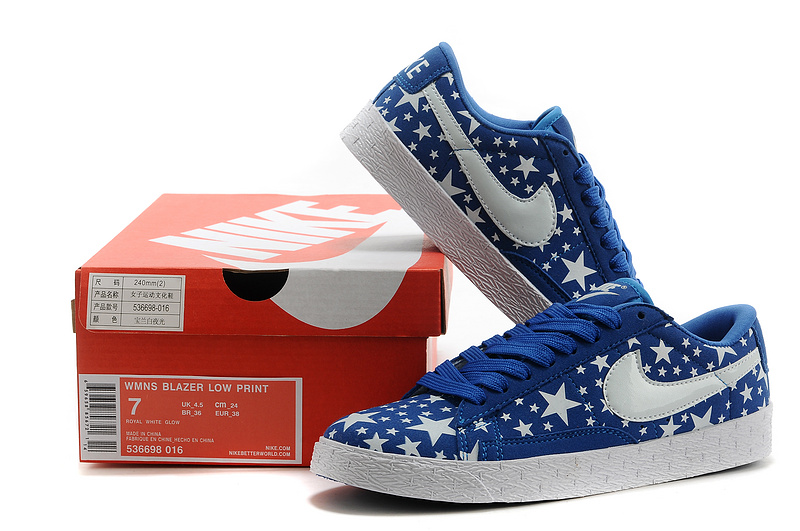 Nike Blazer Low Midnight Blue White Stars Women's Shoes - Click Image to Close