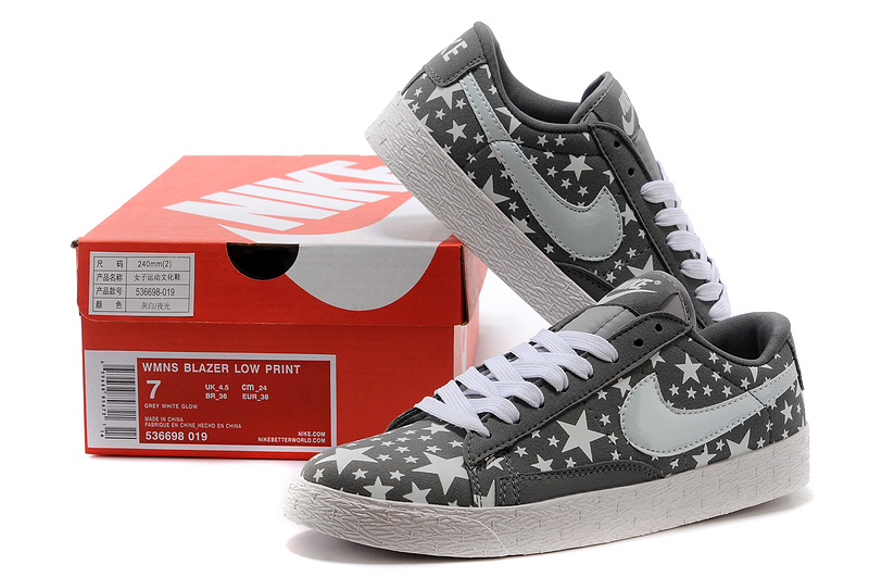 Nike Blazer Low Midnight Grey White Stars Men'ss Shoes - Click Image to Close