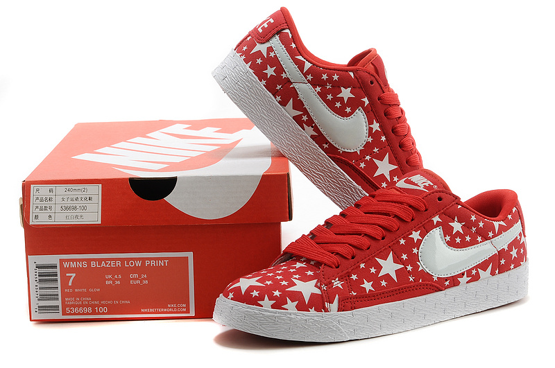 Nike Blazer Low Midnight Red White Stars Women's Shoes - Click Image to Close