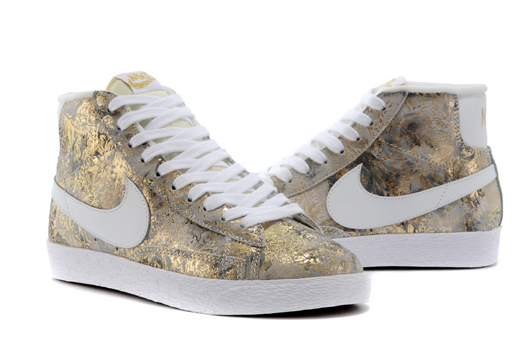 Nike Blazer Mid Gold White Women's Shoes - Click Image to Close