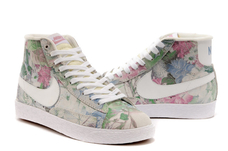 Nike Blazer Mid Grey Green Pink Flower Women's Shoes