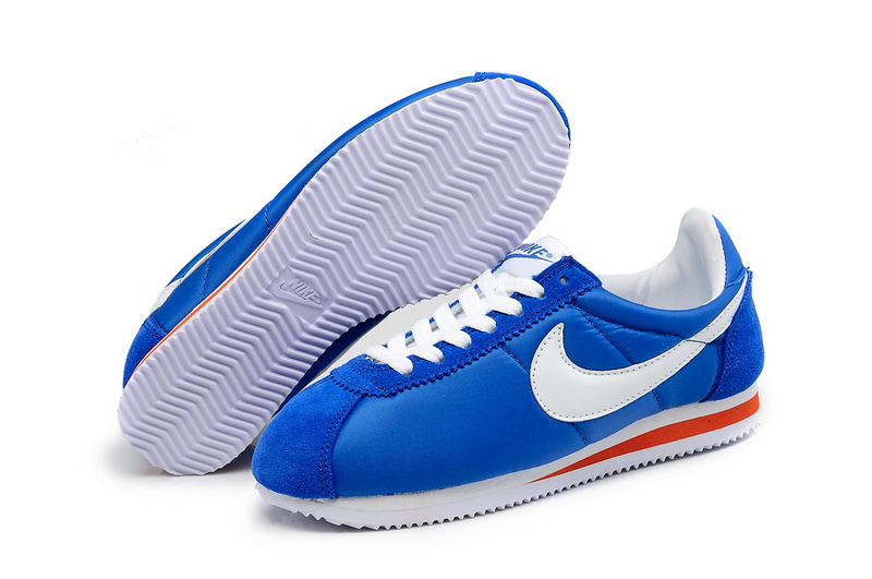 Women Nike Classic Cortez Nylon Blue White Red Shoes - Click Image to Close