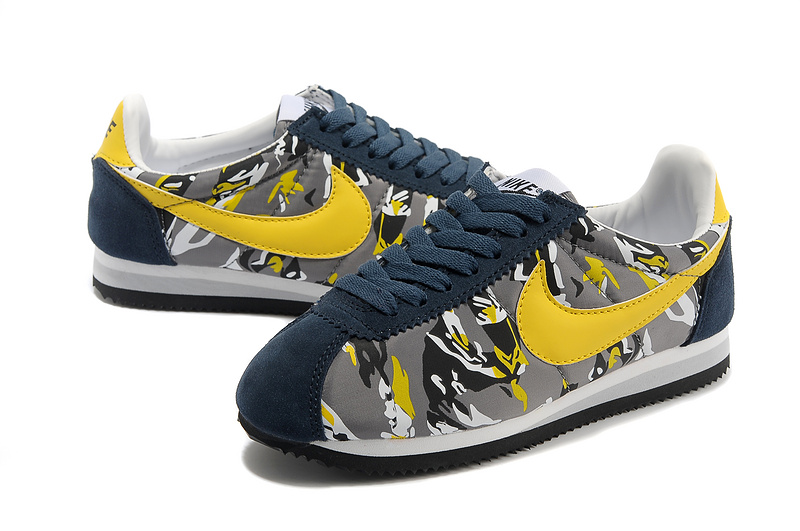 Women Nike Classic Cortez Nylon PRM Blue Grey Yellow White Shoes - Click Image to Close