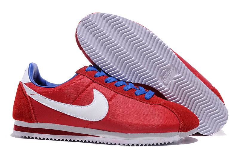 Nike Classic Cortez Nylon Red Blue Shoes - Click Image to Close