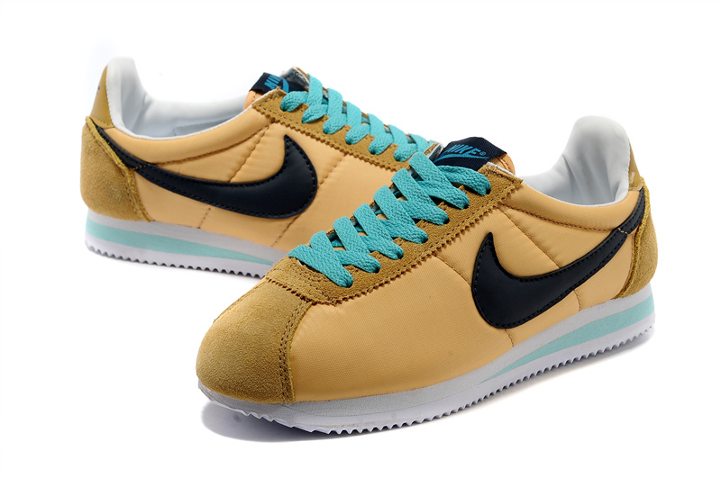 Women Nike Classic Cortez Nylon Yellow Blue Black Shoes