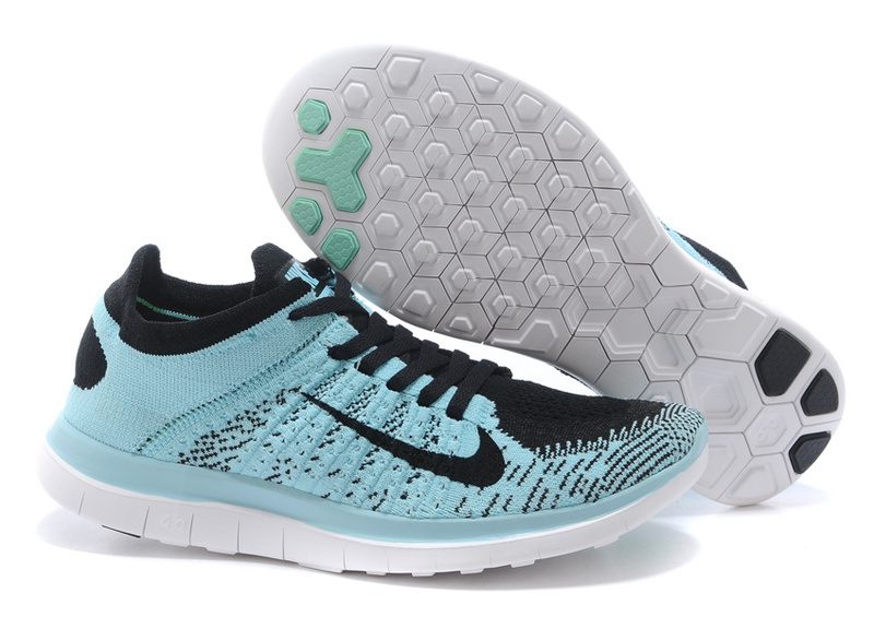 Nike Free 4.0 Flyknit Baby Blue Black White Running Shoes
