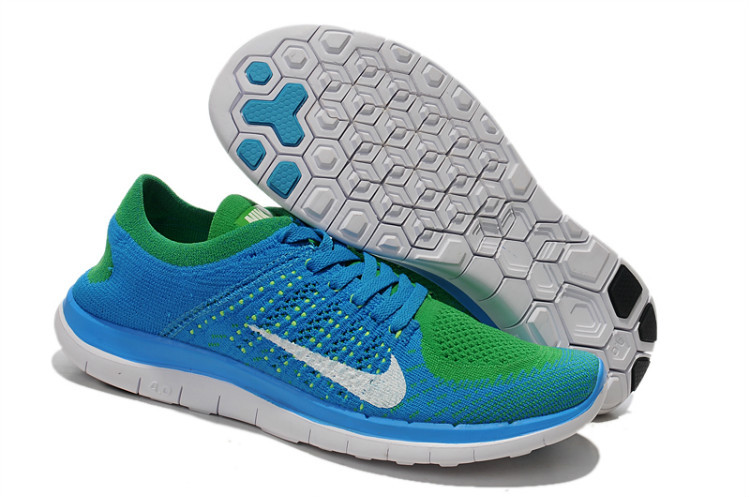 Nike Free 4.0 Flyknit Baby Blue Green White Running Shoes - Click Image to Close