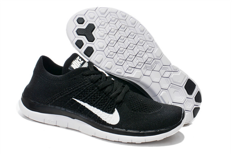 Nike Free 4.0 Flyknit Black White Swoosh Running Shoes