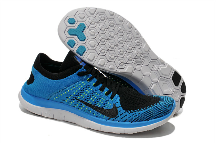 Nike Free 4.0 Flyknit Blue Black White Running Shoes - Click Image to Close