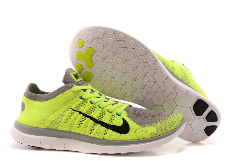 Nike Free 4.0 Flyknit Green Grey White Running Shoes