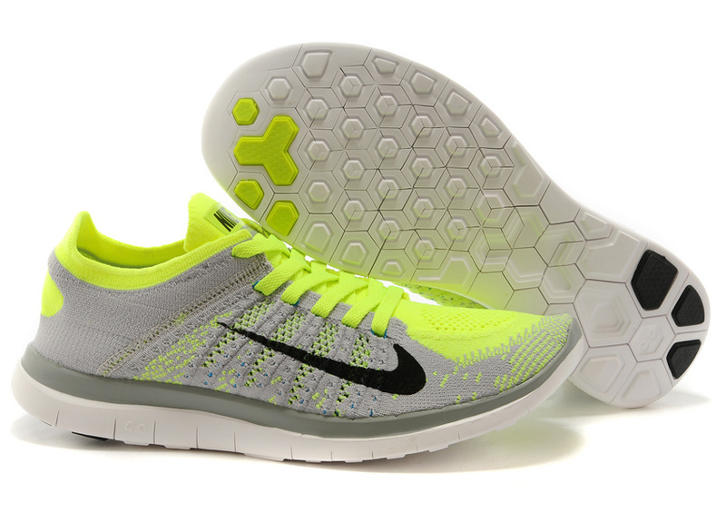 Nike Free 4.0 Flyknit Grey Green White Running Shoes