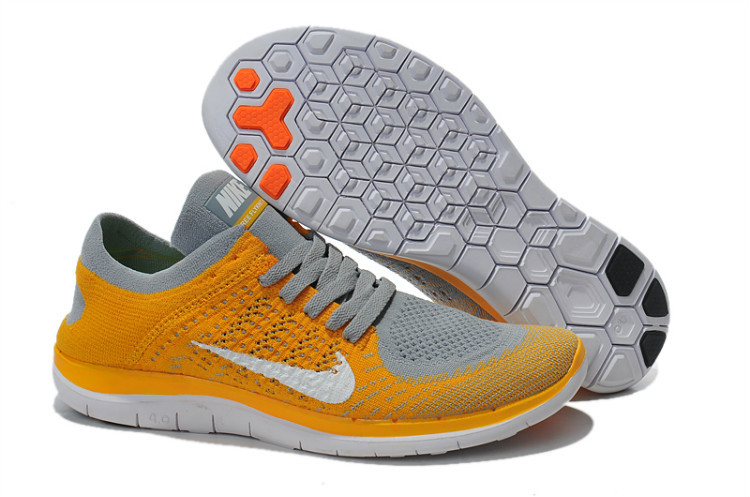 Nike Free 4.0 Flyknit Yellow Grey White Running Shoes