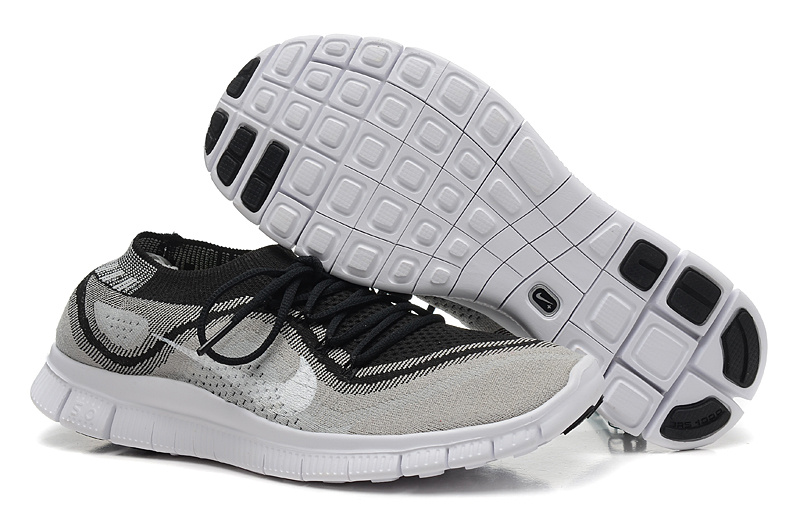 Nike Free 5.0 Flyknit Black Grey White Running Shoes