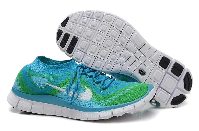Nike Free 5.0 Flyknit Blue Green White Running Shoes