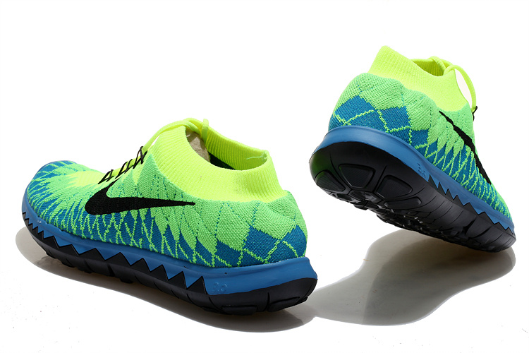 Nike Free 5.0 Flyknit Fluorescent Green Blue Black Running Shoes - Click Image to Close