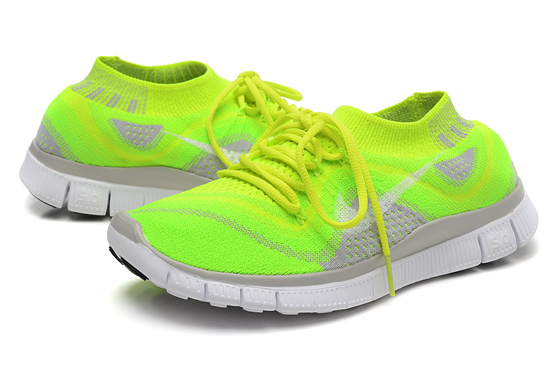 Nike Free 5.0 Flyknit Fluorescent Green Grey White Running Shoes - Click Image to Close