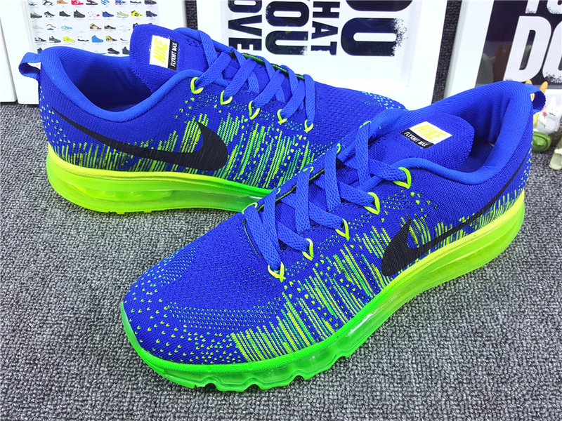 Nike Flyknit Air Max 2014 Blue Fluorscent Green Black Shoes - Click Image to Close