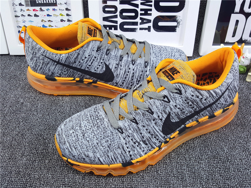 Nike Flyknit Air Max 2014 Grey Yellow Black Shoes - Click Image to Close