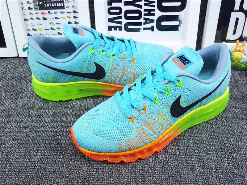 Nike Flyknit Air Max 2014 Light Green Fluorscent Orange Shoes - Click Image to Close