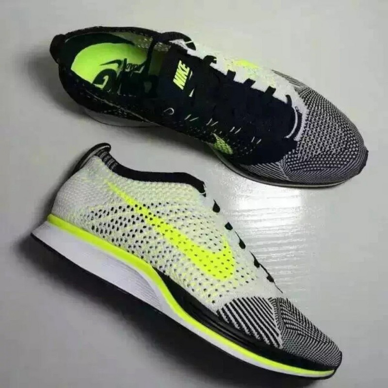 Nike Flyknit Racer Fluorscent Green White Black Women Shoes - Click Image to Close