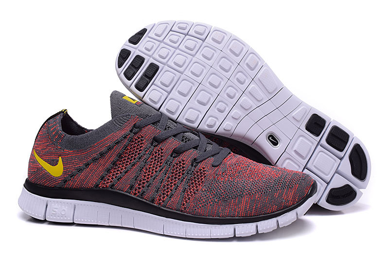 Nike Free 5.0 Flyknit Grey Redish Shoes - Click Image to Close