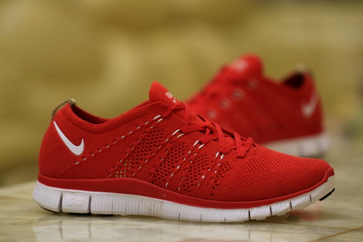 Nike Free 5.0 Flyknit Red White Women Shoes - Click Image to Close