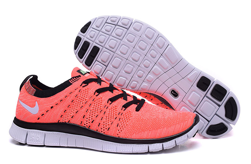 Nike Free 5.0 Flyknit Redish Orange Black Women Shoes - Click Image to Close