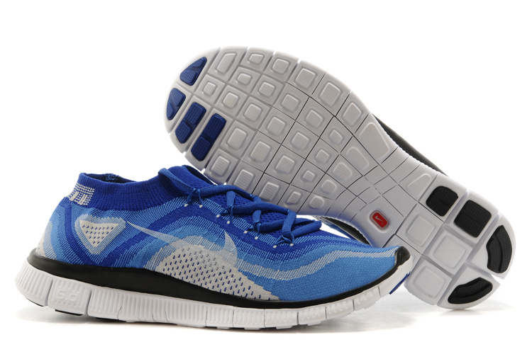 Nike Free Flyknit+ Sea Blue Black White Shoes - Click Image to Close