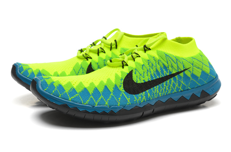 Nike Free Run 3.0 Flyknit Green Blue Black Running Shoes - Click Image to Close