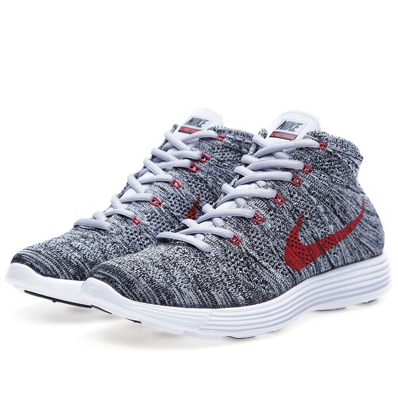 Nike Free Flyknit High Grey Red Women Shoes - Click Image to Close