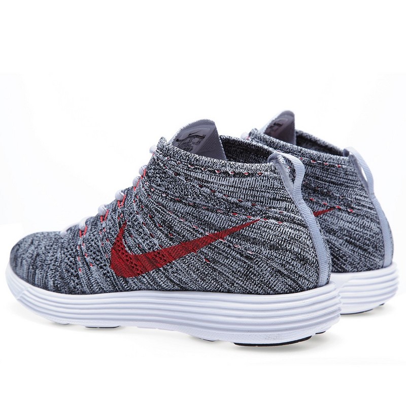 Nike Free Flyknit High Grey Red Shoes - Click Image to Close