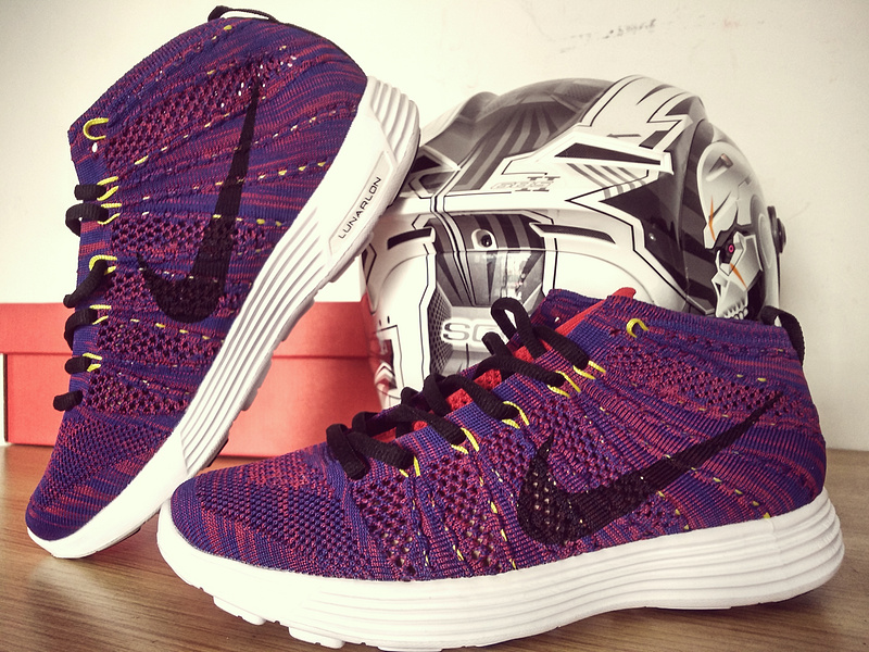 Nike Free Flyknit High Purple Black White Shoes - Click Image to Close