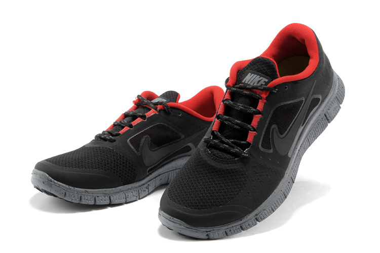 Nike Free Run+ 3 All Black Red Running Shoes - Click Image to Close