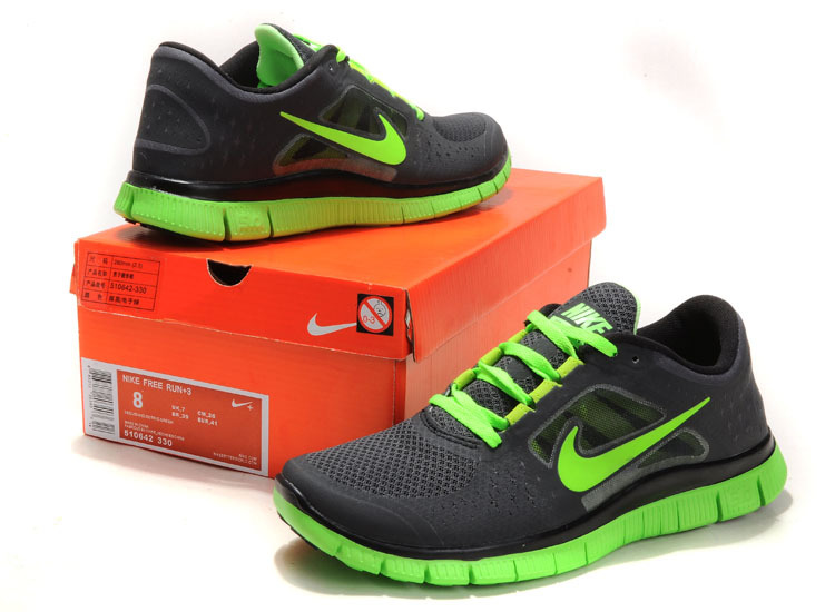 Nike Free Run+ 3 Black Green Running Shoes - Click Image to Close