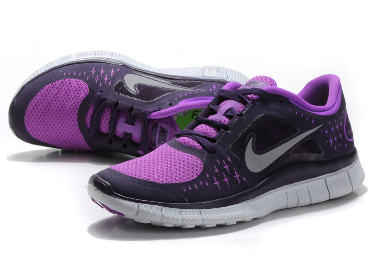 Women Free Run+ 3 Black Purple White Shoes - Click Image to Close