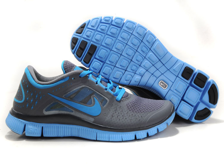 Women Free Run+ 3 Grey Blue Shoes - Click Image to Close