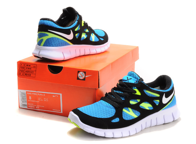 Nike Free 2.0 Running Shoes Black Blue White - Click Image to Close