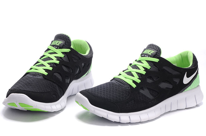 Nike Free 2.0 Running Shoes Black White Green