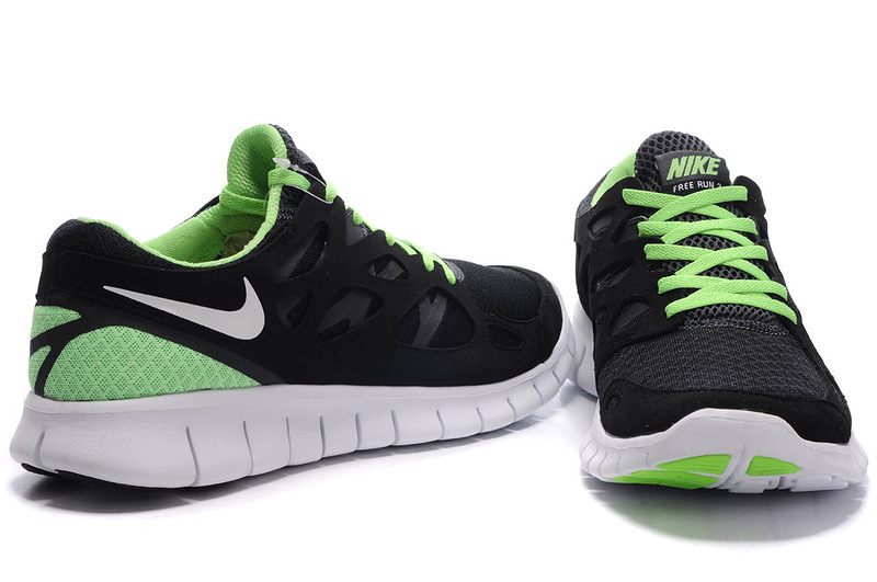 Nike Free 2.0 Running Shoes Black White Green