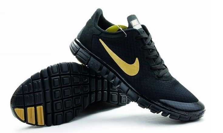 Nike Free 3.0 V2 Mesh All Black Gold Running Shoes - Click Image to Close