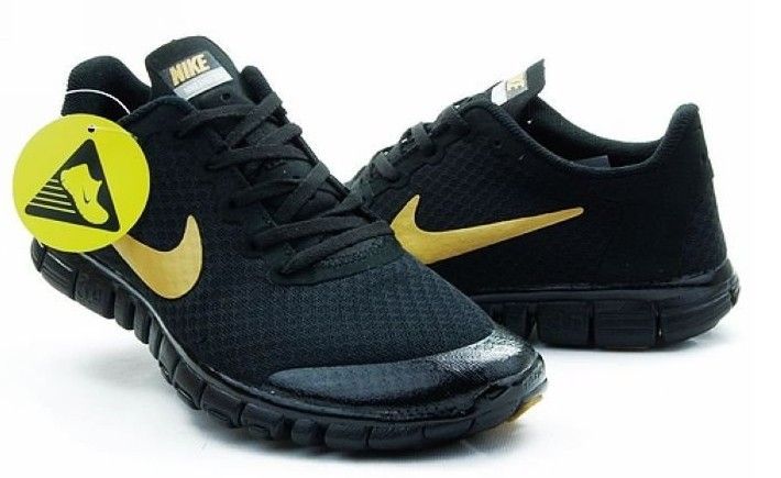 Nike Free 3.0 V2 Mesh All Black Gold Running Shoes - Click Image to Close